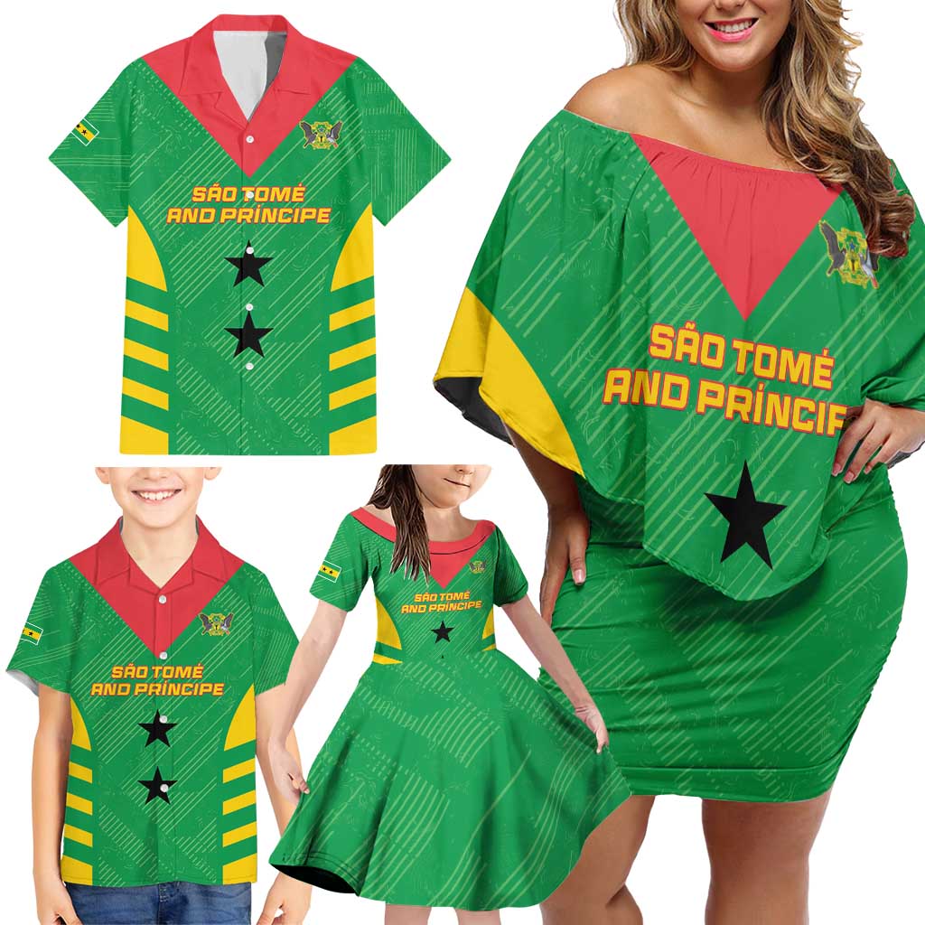 Custom Sao Tome and Principe Football Family Matching Off Shoulder Short Dress and Hawaiian Shirt Go Champions - Green Ver - Wonder Print Shop