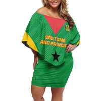 Custom Sao Tome and Principe Football Family Matching Off Shoulder Short Dress and Hawaiian Shirt Go Champions - Green Ver - Wonder Print Shop