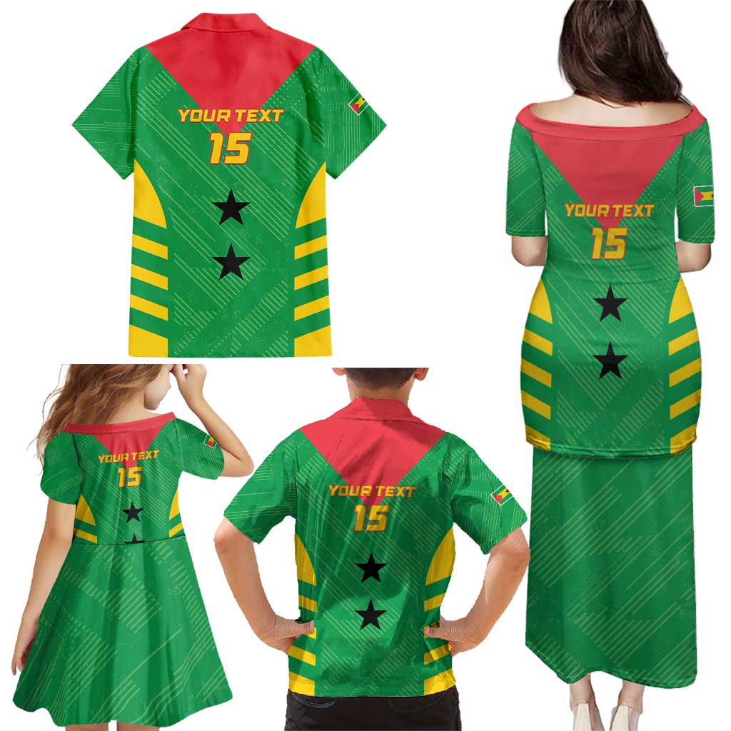 Custom Sao Tome and Principe Football Family Matching Puletasi and Hawaiian Shirt Go Champions - Green Ver