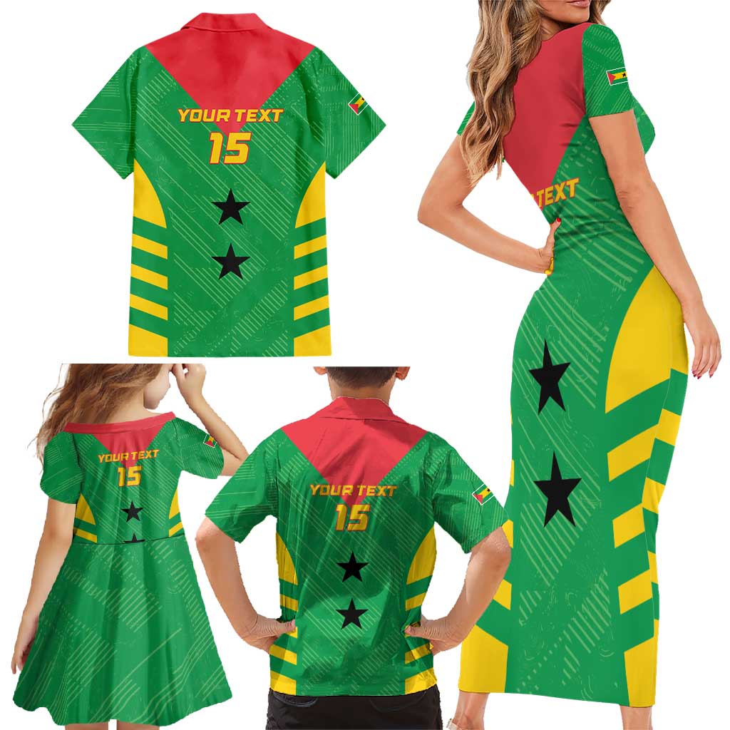 Custom Sao Tome and Principe Football Family Matching Short Sleeve Bodycon Dress and Hawaiian Shirt Go Champions - Green Ver - Wonder Print Shop