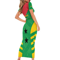 Custom Sao Tome and Principe Football Family Matching Short Sleeve Bodycon Dress and Hawaiian Shirt Go Champions - Green Ver - Wonder Print Shop