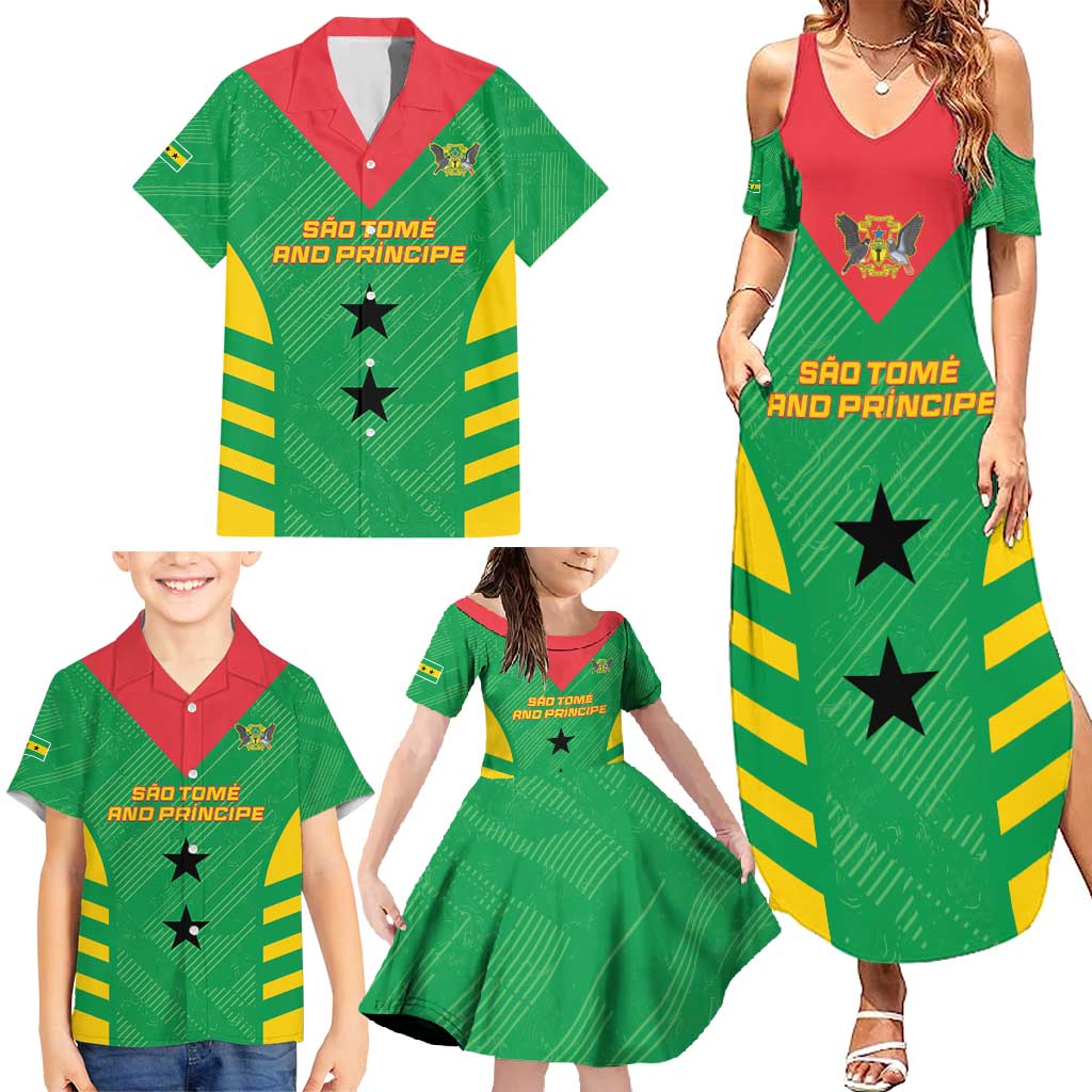 Custom Sao Tome and Principe Football Family Matching Summer Maxi Dress and Hawaiian Shirt Go Champions - Green Ver - Wonder Print Shop