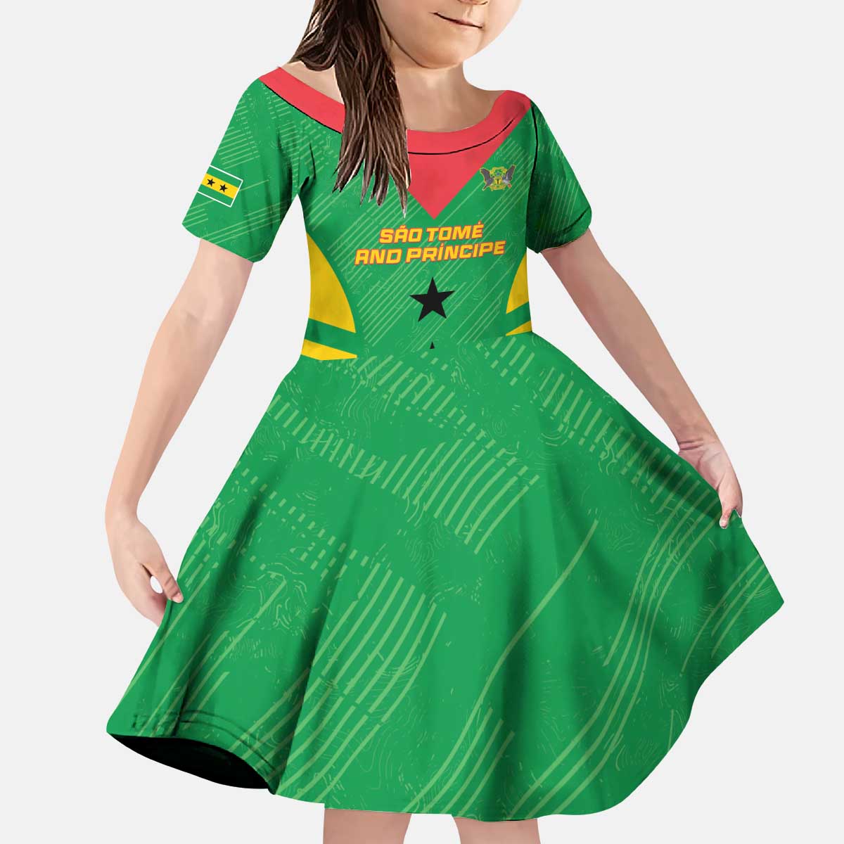 Custom Sao Tome and Principe Football Kid Short Sleeve Dress Go Champions - Green Ver - Wonder Print Shop