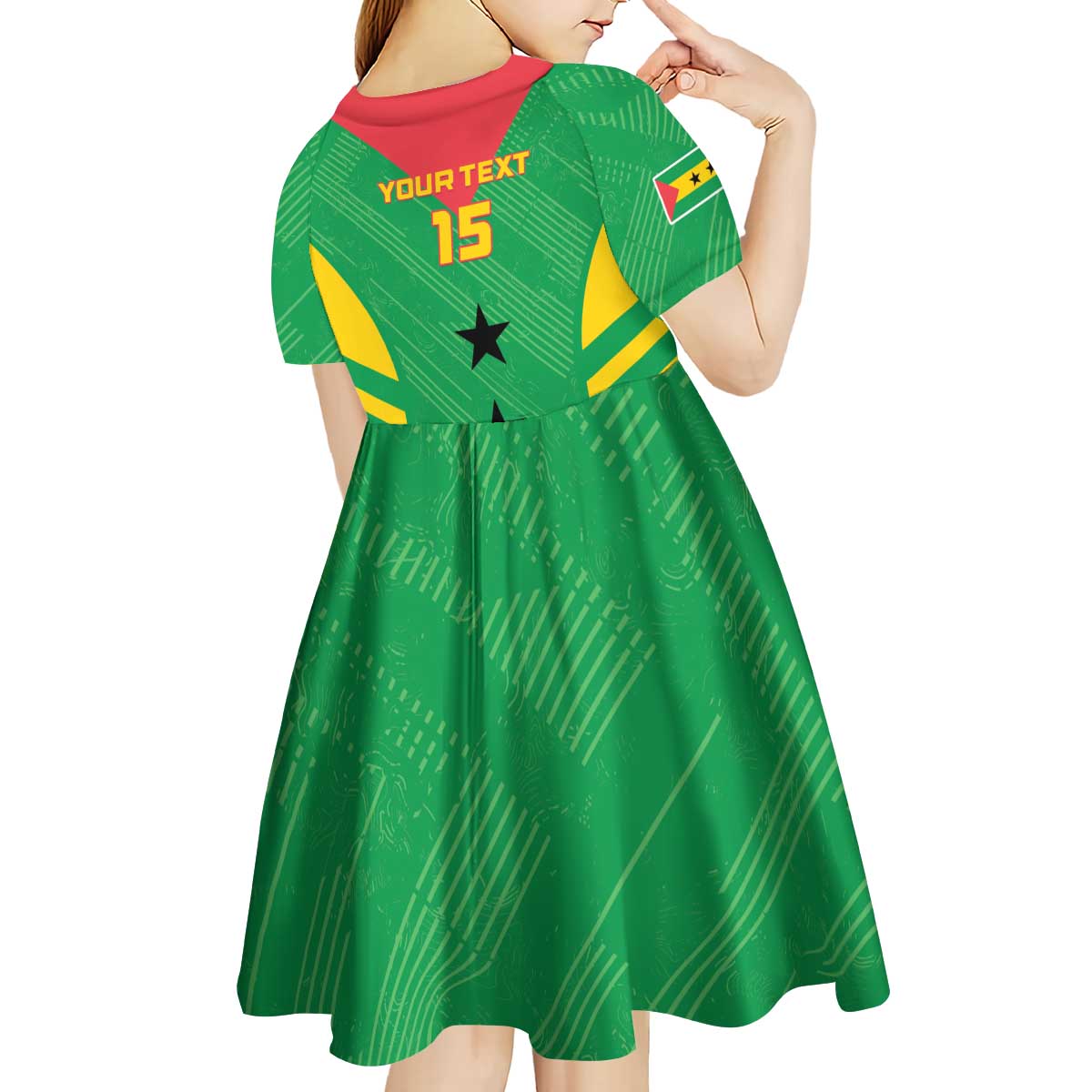 Custom Sao Tome and Principe Football Kid Short Sleeve Dress Go Champions - Green Ver - Wonder Print Shop