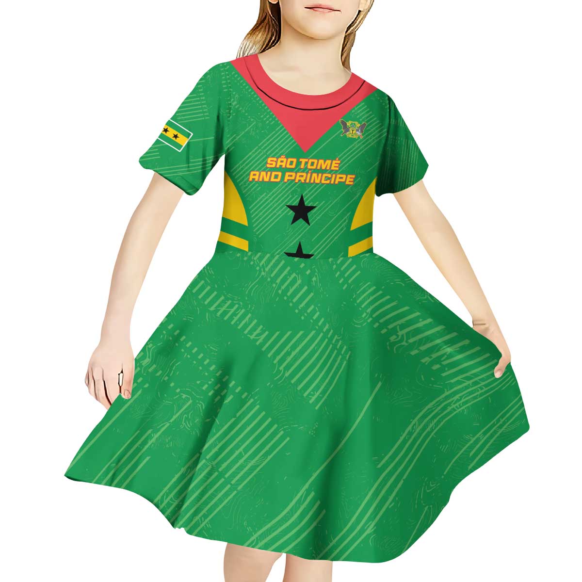 Custom Sao Tome and Principe Football Kid Short Sleeve Dress Go Champions - Green Ver - Wonder Print Shop