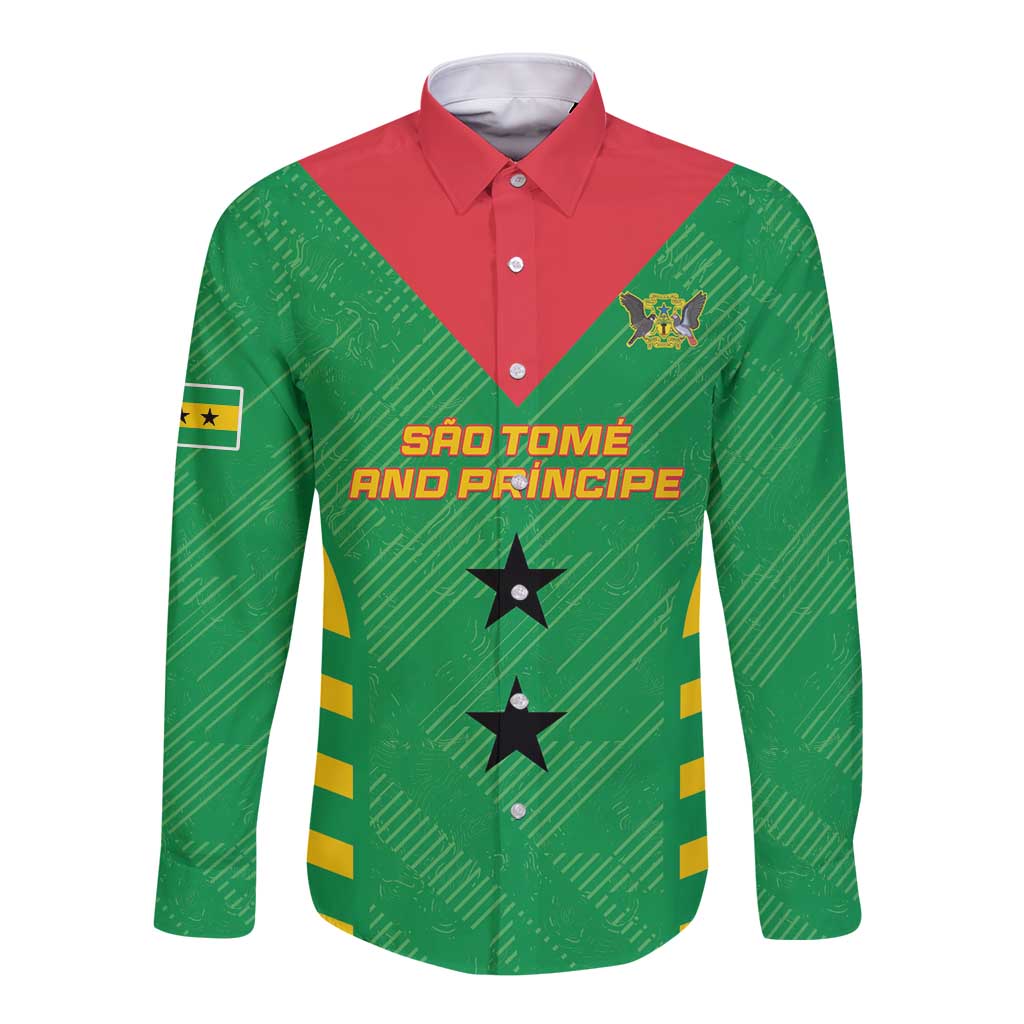 Custom Sao Tome and Principe Football Long Sleeve Button Shirt Go Champions - Green Ver
