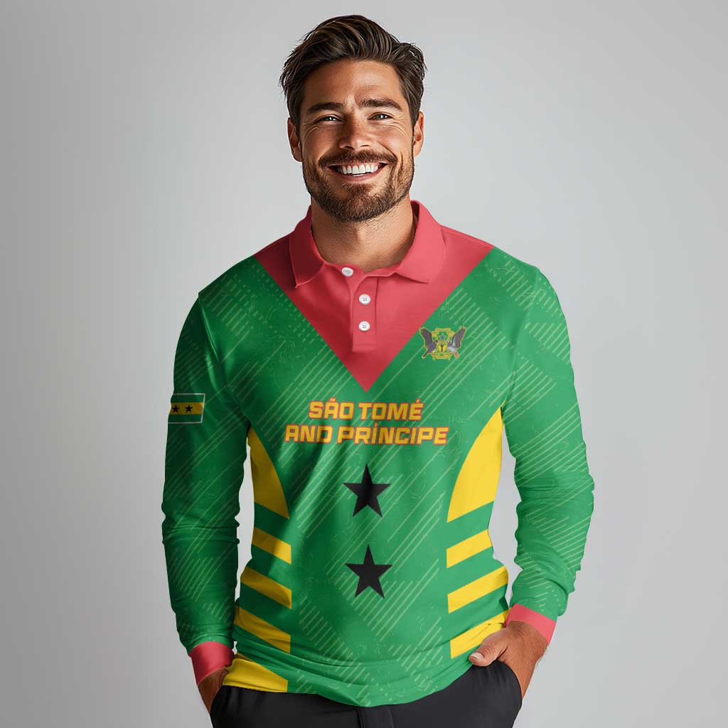 Custom Sao Tome and Principe Football Long Sleeve Polo Shirt Go Champions - Green Ver - Wonder Print Shop