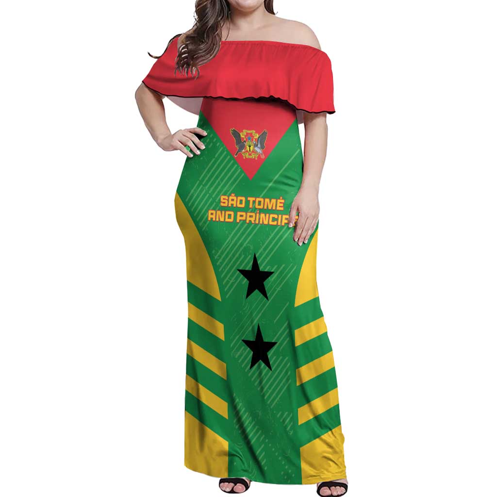 Custom Sao Tome and Principe Football Off Shoulder Maxi Dress Go Champions - Green Ver - Wonder Print Shop
