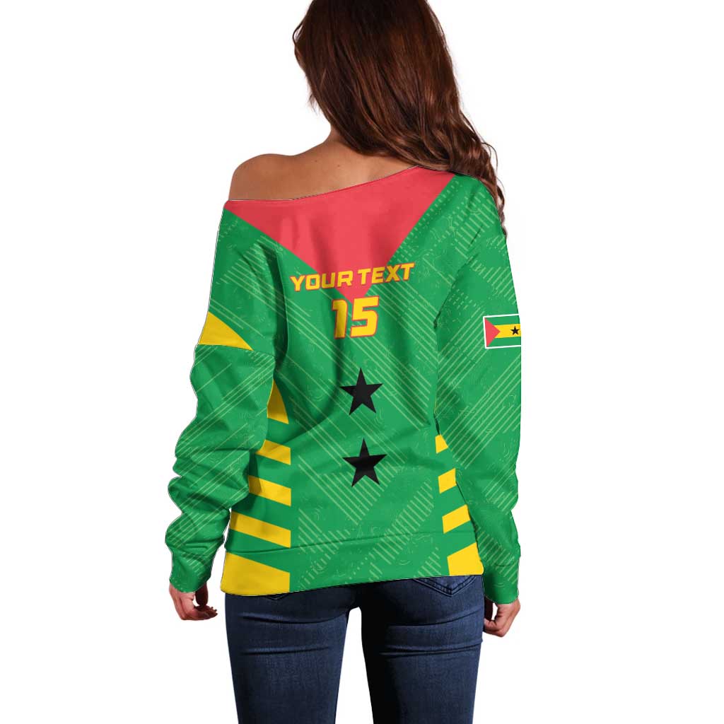 Custom Sao Tome and Principe Football Off Shoulder Sweater Go Champions - Green Ver - Wonder Print Shop