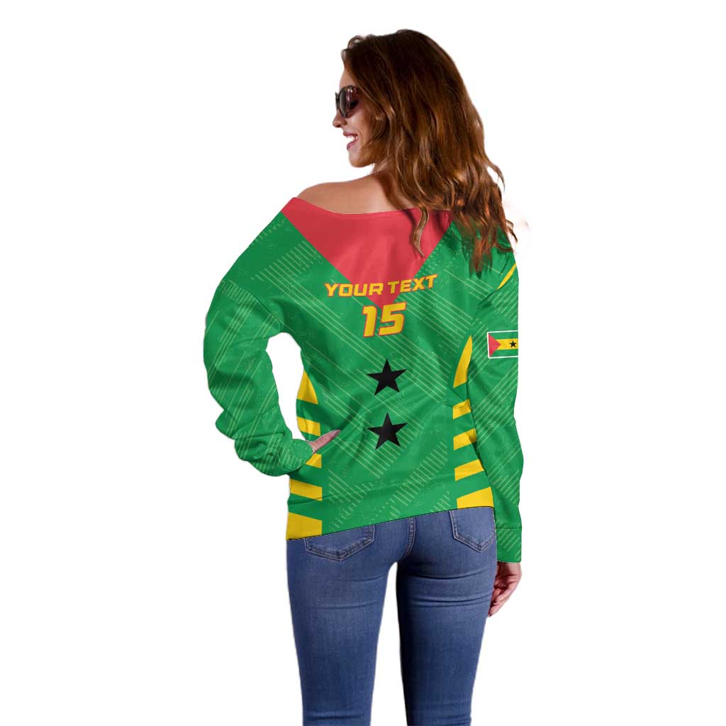 Custom Sao Tome and Principe Football Off Shoulder Sweater Go Champions - Green Ver - Wonder Print Shop