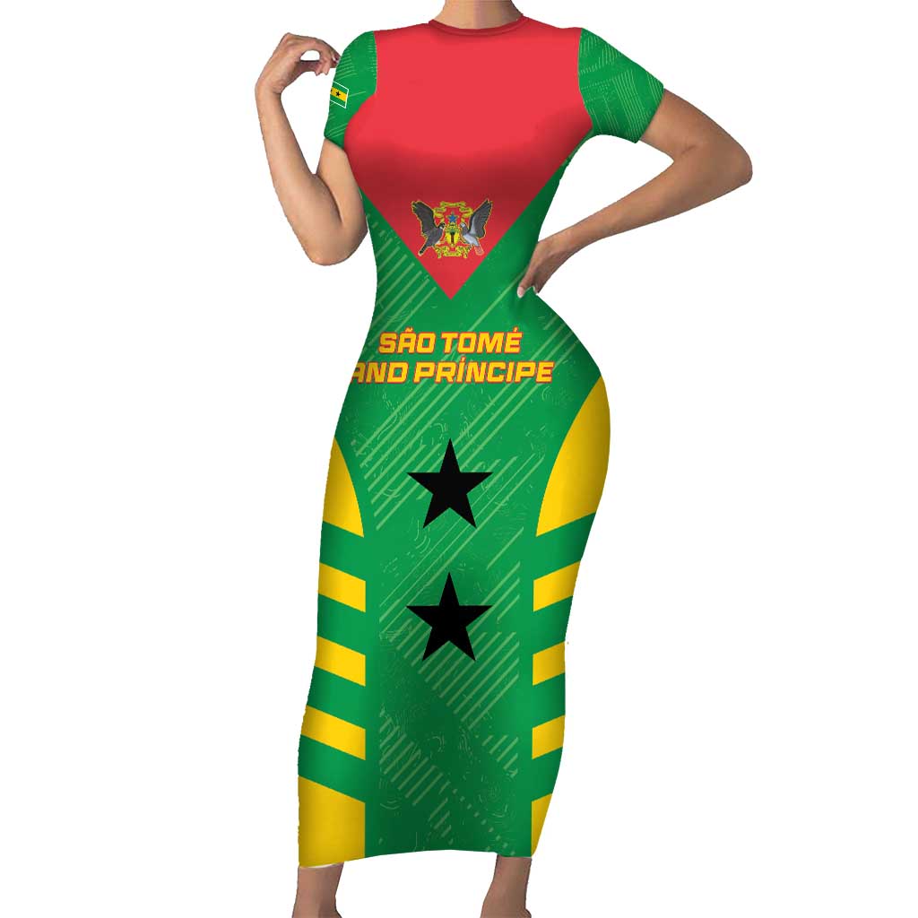 Custom Sao Tome and Principe Football Short Sleeve Bodycon Dress Go Champions - Green Ver - Wonder Print Shop