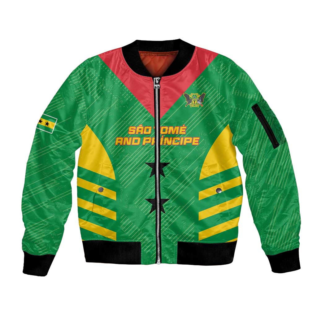 Custom Sao Tome and Principe Football Sleeve Zip Bomber Jacket Go Champions - Green Ver - Wonder Print Shop