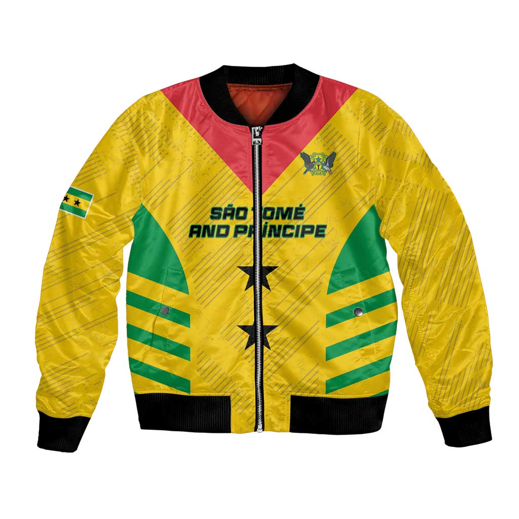 Custom Sao Tome and Principe Football Bomber Jacket Go Champions - Yellow Ver - Wonder Print Shop