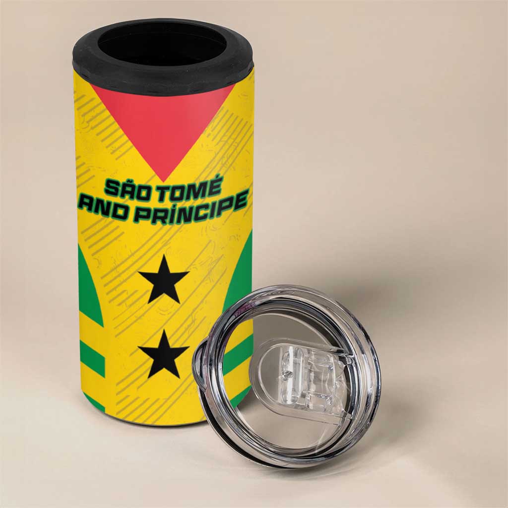 Custom Sao Tome and Principe Football 4 in 1 Can Cooler Tumbler Go Champions - Yellow Color