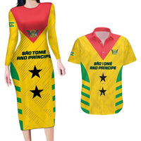 Custom Sao Tome and Principe Football Couples Matching Long Sleeve Bodycon Dress and Hawaiian Shirt Go Champions - Yellow Ver