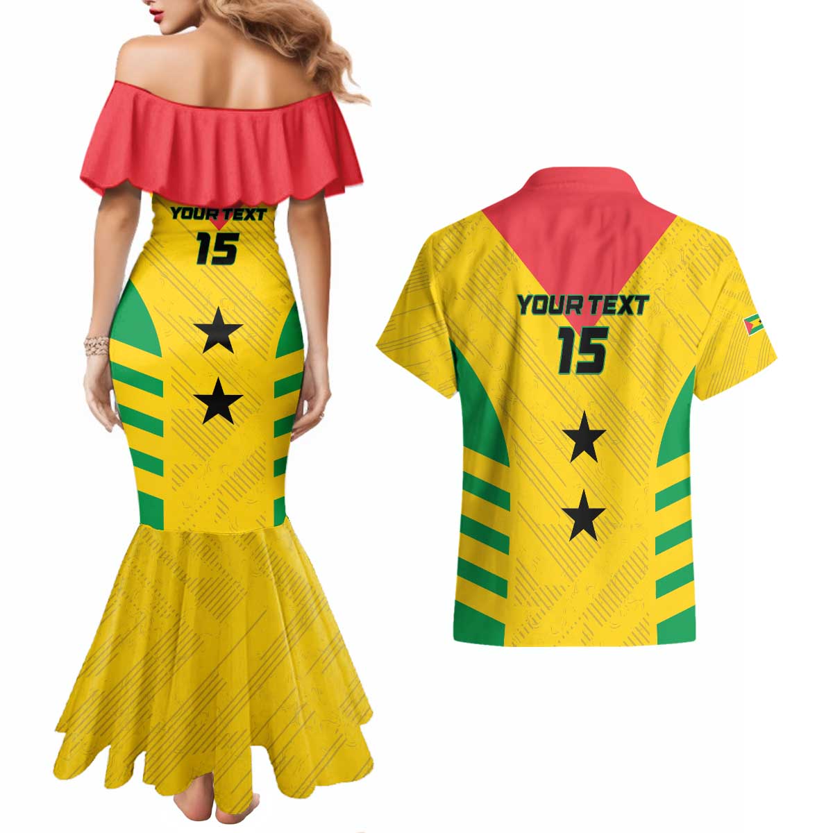 Custom Sao Tome and Principe Football Couples Matching Mermaid Dress and Hawaiian Shirt Go Champions - Yellow Ver