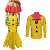 Custom Sao Tome and Principe Football Couples Matching Mermaid Dress and Long Sleeve Button Shirt Go Champions - Yellow Ver