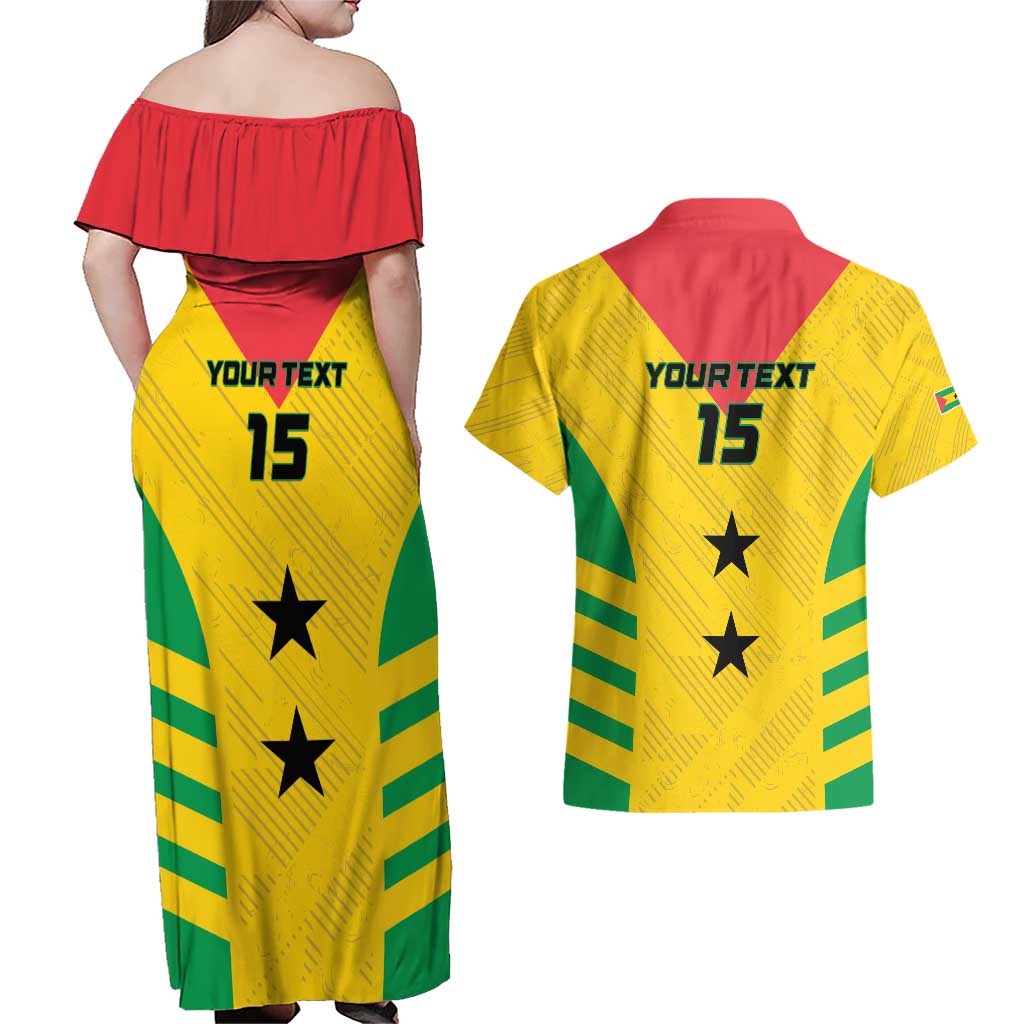 Custom Sao Tome and Principe Football Couples Matching Off Shoulder Maxi Dress and Hawaiian Shirt Go Champions - Yellow Ver