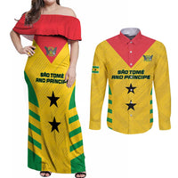 Custom Sao Tome and Principe Football Couples Matching Off Shoulder Maxi Dress and Long Sleeve Button Shirt Go Champions - Yellow Ver