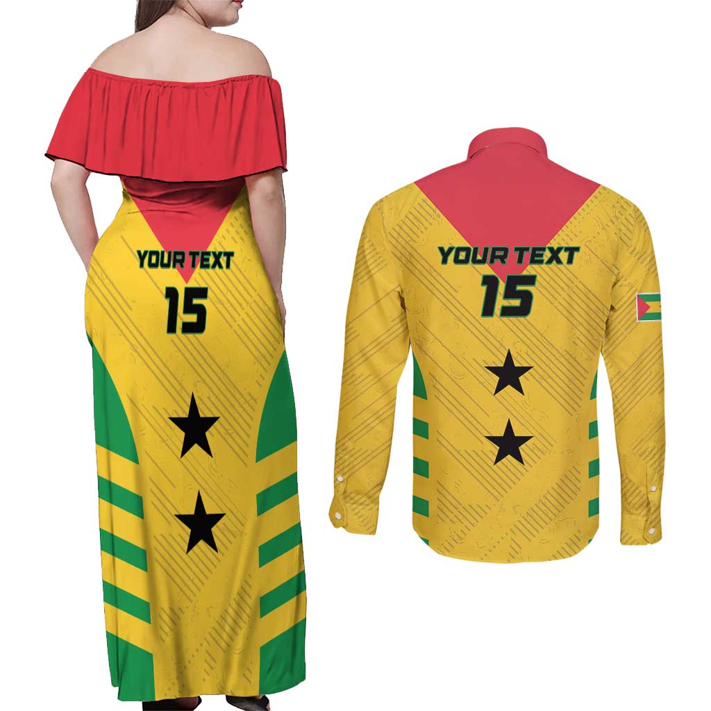 Custom Sao Tome and Principe Football Couples Matching Off Shoulder Maxi Dress and Long Sleeve Button Shirt Go Champions - Yellow Ver