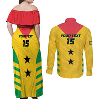 Custom Sao Tome and Principe Football Couples Matching Off Shoulder Maxi Dress and Long Sleeve Button Shirt Go Champions - Yellow Ver