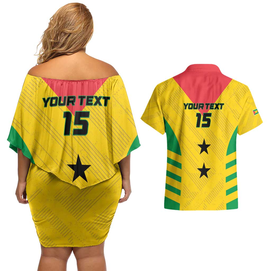 Custom Sao Tome and Principe Football Couples Matching Off Shoulder Short Dress and Hawaiian Shirt Go Champions - Yellow Ver