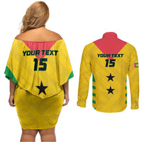 Custom Sao Tome and Principe Football Couples Matching Off Shoulder Short Dress and Long Sleeve Button Shirt Go Champions - Yellow Ver