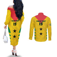 Custom Sao Tome and Principe Football Couples Matching Off The Shoulder Long Sleeve Dress and Long Sleeve Button Shirt Go Champions - Yellow Ver