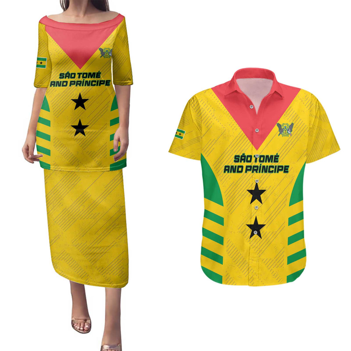 Custom Sao Tome and Principe Football Couples Matching Puletasi and Hawaiian Shirt Go Champions - Yellow Ver