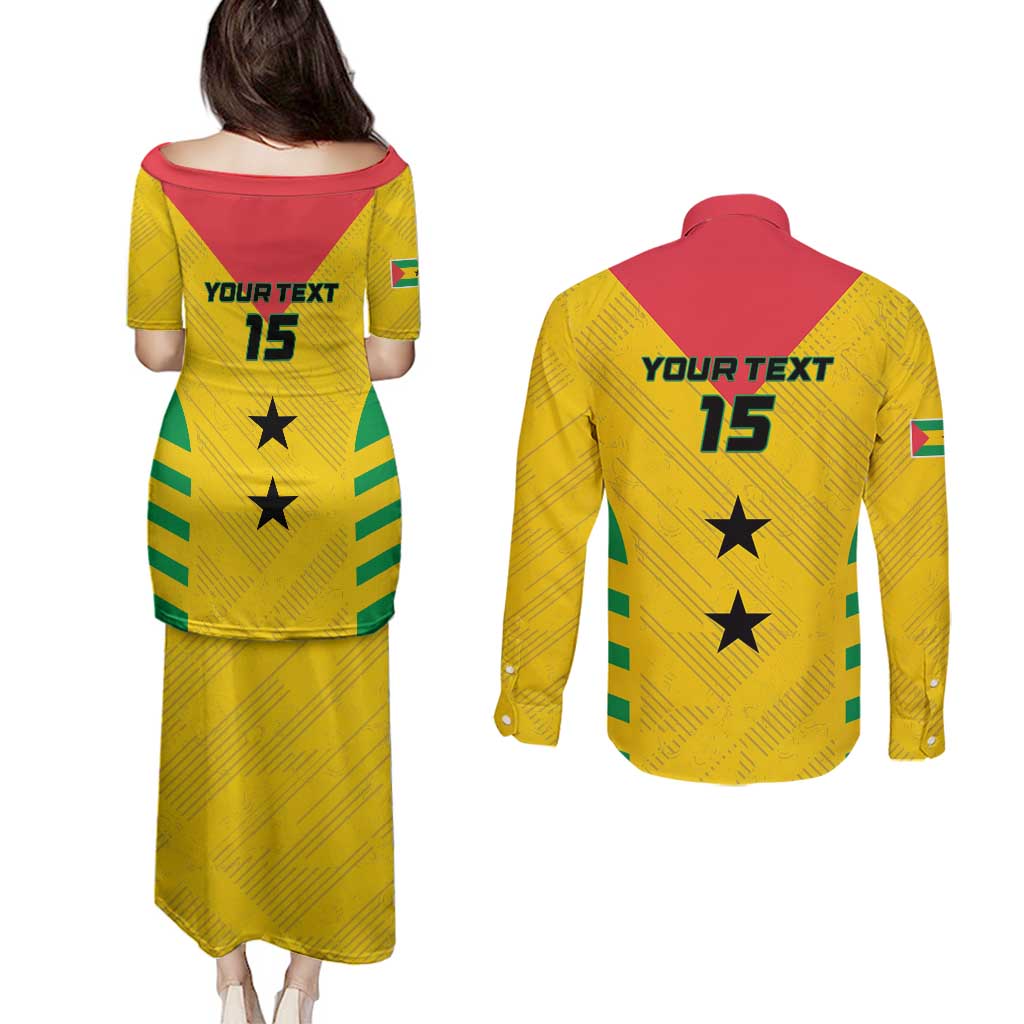 Custom Sao Tome and Principe Football Couples Matching Puletasi and Long Sleeve Button Shirt Go Champions - Yellow Ver
