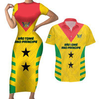 Custom Sao Tome and Principe Football Couples Matching Short Sleeve Bodycon Dress and Hawaiian Shirt Go Champions - Yellow Ver