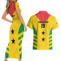 Custom Sao Tome and Principe Football Couples Matching Short Sleeve Bodycon Dress and Hawaiian Shirt Go Champions - Yellow Ver