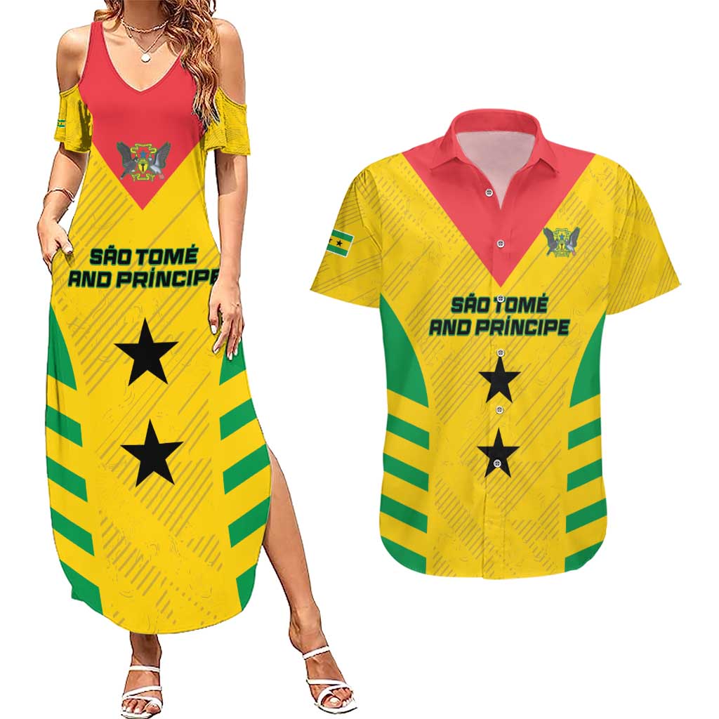 Custom Sao Tome and Principe Football Couples Matching Summer Maxi Dress and Hawaiian Shirt Go Champions - Yellow Ver