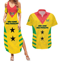 Custom Sao Tome and Principe Football Couples Matching Summer Maxi Dress and Hawaiian Shirt Go Champions - Yellow Ver