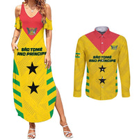 Custom Sao Tome and Principe Football Couples Matching Summer Maxi Dress and Long Sleeve Button Shirt Go Champions - Yellow Ver