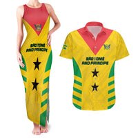 Custom Sao Tome and Principe Football Couples Matching Tank Maxi Dress and Hawaiian Shirt Go Champions - Yellow Ver