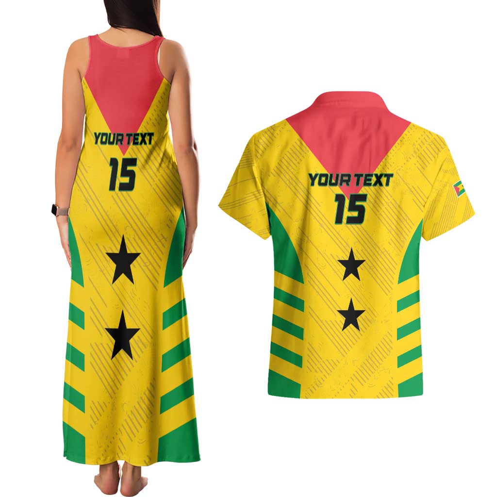 Custom Sao Tome and Principe Football Couples Matching Tank Maxi Dress and Hawaiian Shirt Go Champions - Yellow Ver