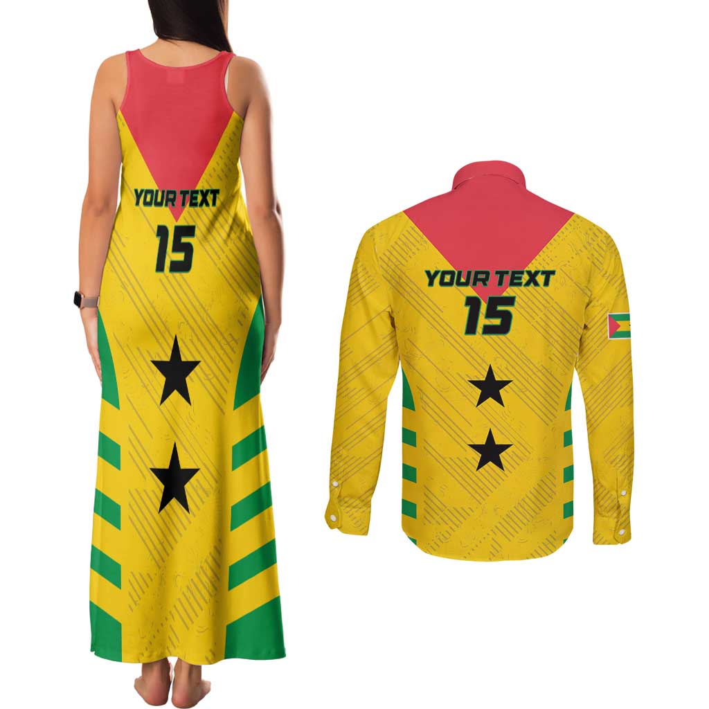 Custom Sao Tome and Principe Football Couples Matching Tank Maxi Dress and Long Sleeve Button Shirt Go Champions - Yellow Ver