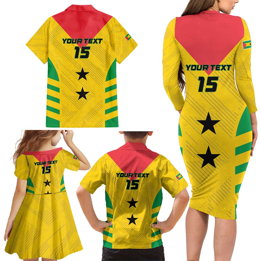 Custom Sao Tome and Principe Football Family Matching Long Sleeve Bodycon Dress and Hawaiian Shirt Go Champions - Yellow Ver - Wonder Print Shop