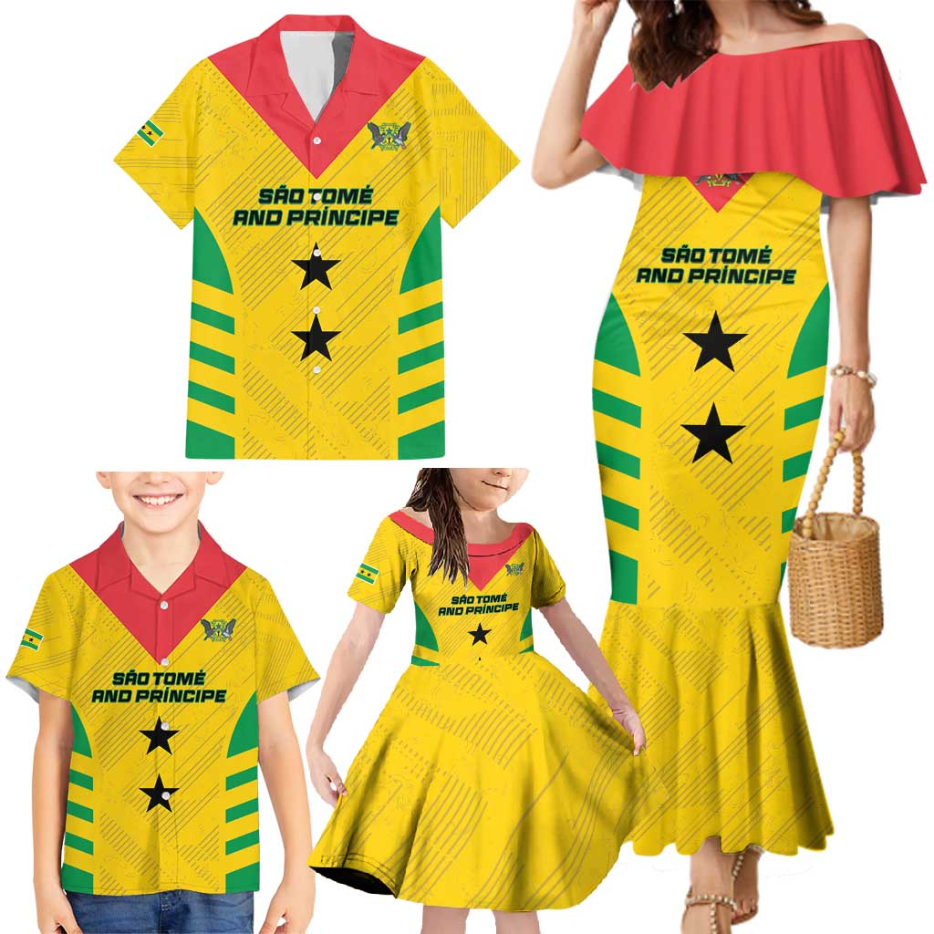 Custom Sao Tome and Principe Football Family Matching Mermaid Dress and Hawaiian Shirt Go Champions - Yellow Ver - Wonder Print Shop