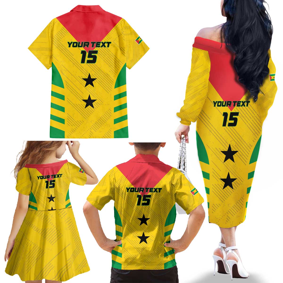 Custom Sao Tome and Principe Football Family Matching Off The Shoulder Long Sleeve Dress and Hawaiian Shirt Go Champions - Yellow Ver
