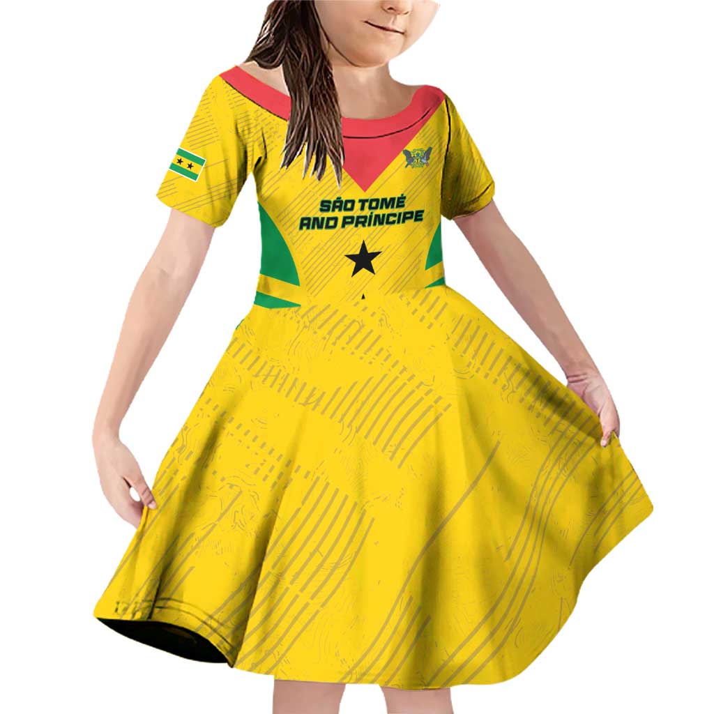 Custom Sao Tome and Principe Football Family Matching Off Shoulder Short Dress and Hawaiian Shirt Go Champions - Yellow Ver - Wonder Print Shop