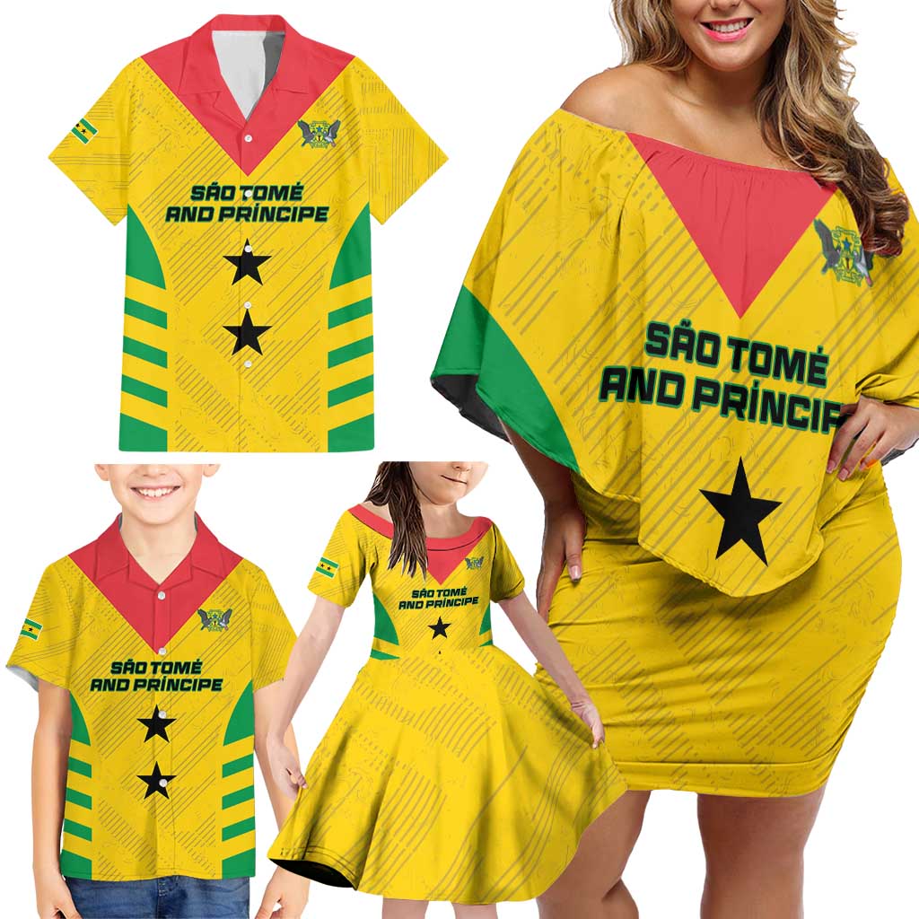 Custom Sao Tome and Principe Football Family Matching Off Shoulder Short Dress and Hawaiian Shirt Go Champions - Yellow Ver - Wonder Print Shop