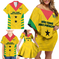 Custom Sao Tome and Principe Football Family Matching Off Shoulder Short Dress and Hawaiian Shirt Go Champions - Yellow Ver - Wonder Print Shop