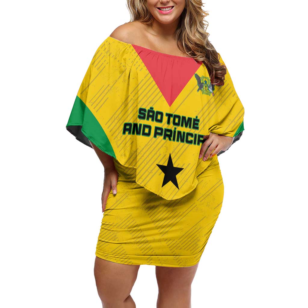 Custom Sao Tome and Principe Football Family Matching Off Shoulder Short Dress and Hawaiian Shirt Go Champions - Yellow Ver - Wonder Print Shop