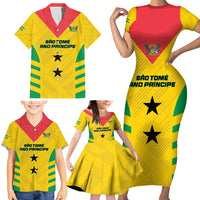 Custom Sao Tome and Principe Football Family Matching Short Sleeve Bodycon Dress and Hawaiian Shirt Go Champions - Yellow Ver - Wonder Print Shop
