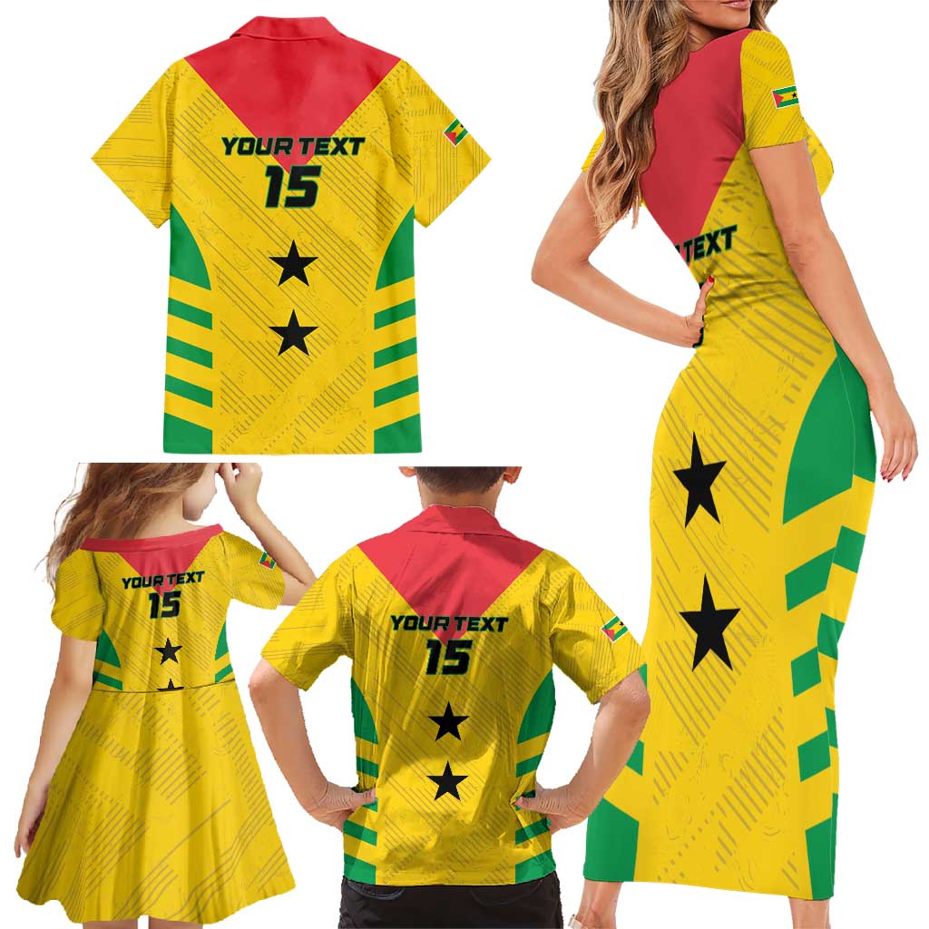 Custom Sao Tome and Principe Football Family Matching Short Sleeve Bodycon Dress and Hawaiian Shirt Go Champions - Yellow Ver - Wonder Print Shop