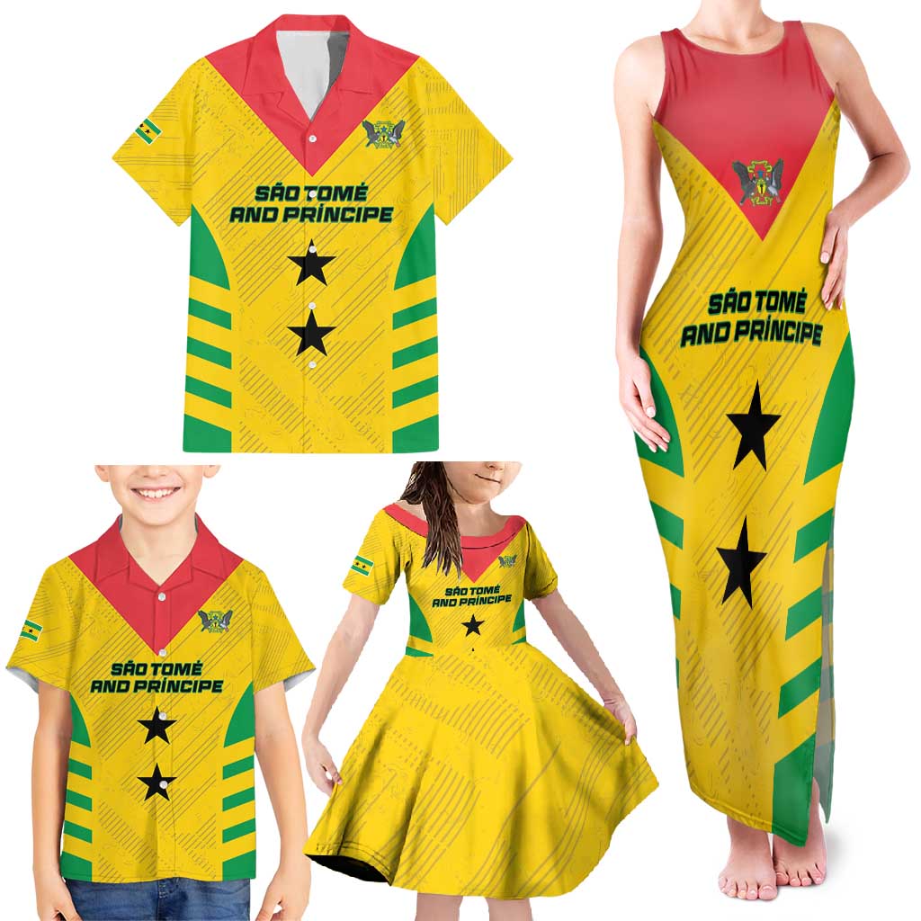 Custom Sao Tome and Principe Football Family Matching Tank Maxi Dress and Hawaiian Shirt Go Champions - Yellow Ver - Wonder Print Shop