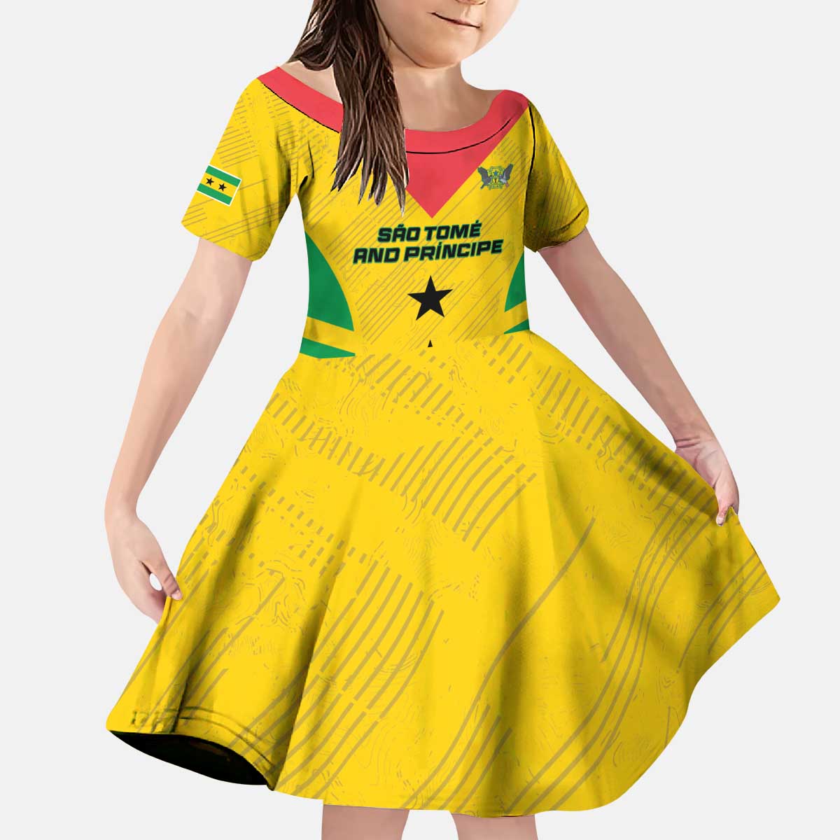 Custom Sao Tome and Principe Football Kid Short Sleeve Dress Go Champions - Yellow Ver - Wonder Print Shop