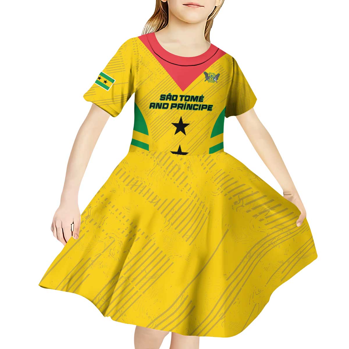 Custom Sao Tome and Principe Football Kid Short Sleeve Dress Go Champions - Yellow Ver - Wonder Print Shop